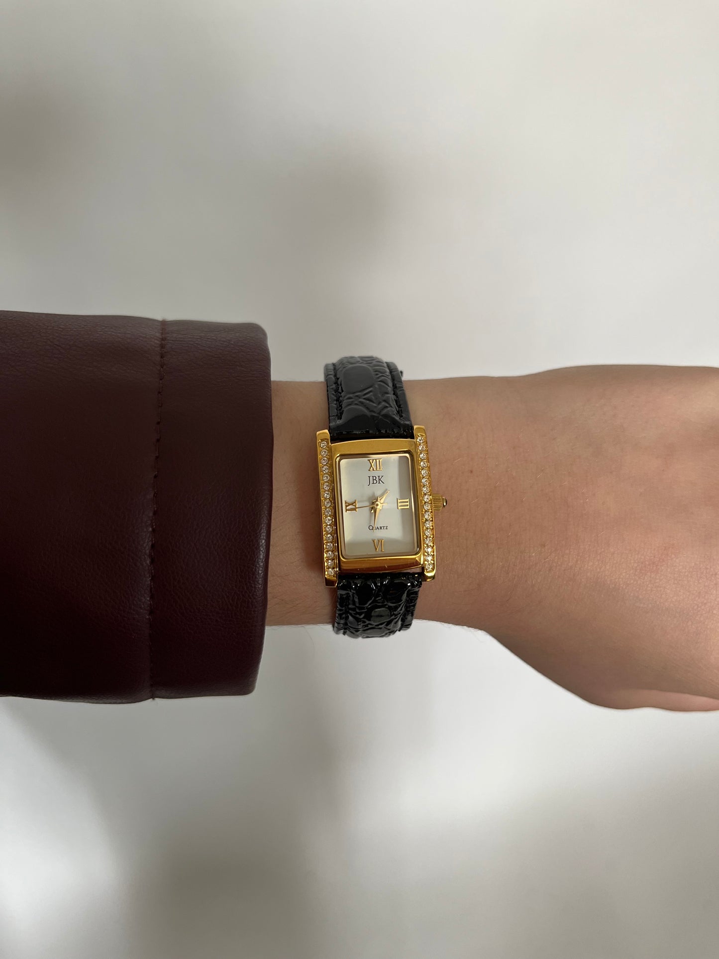 Black Leather Strap Gold Watch