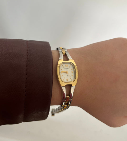 Two-Tone Rectangle Link Watch