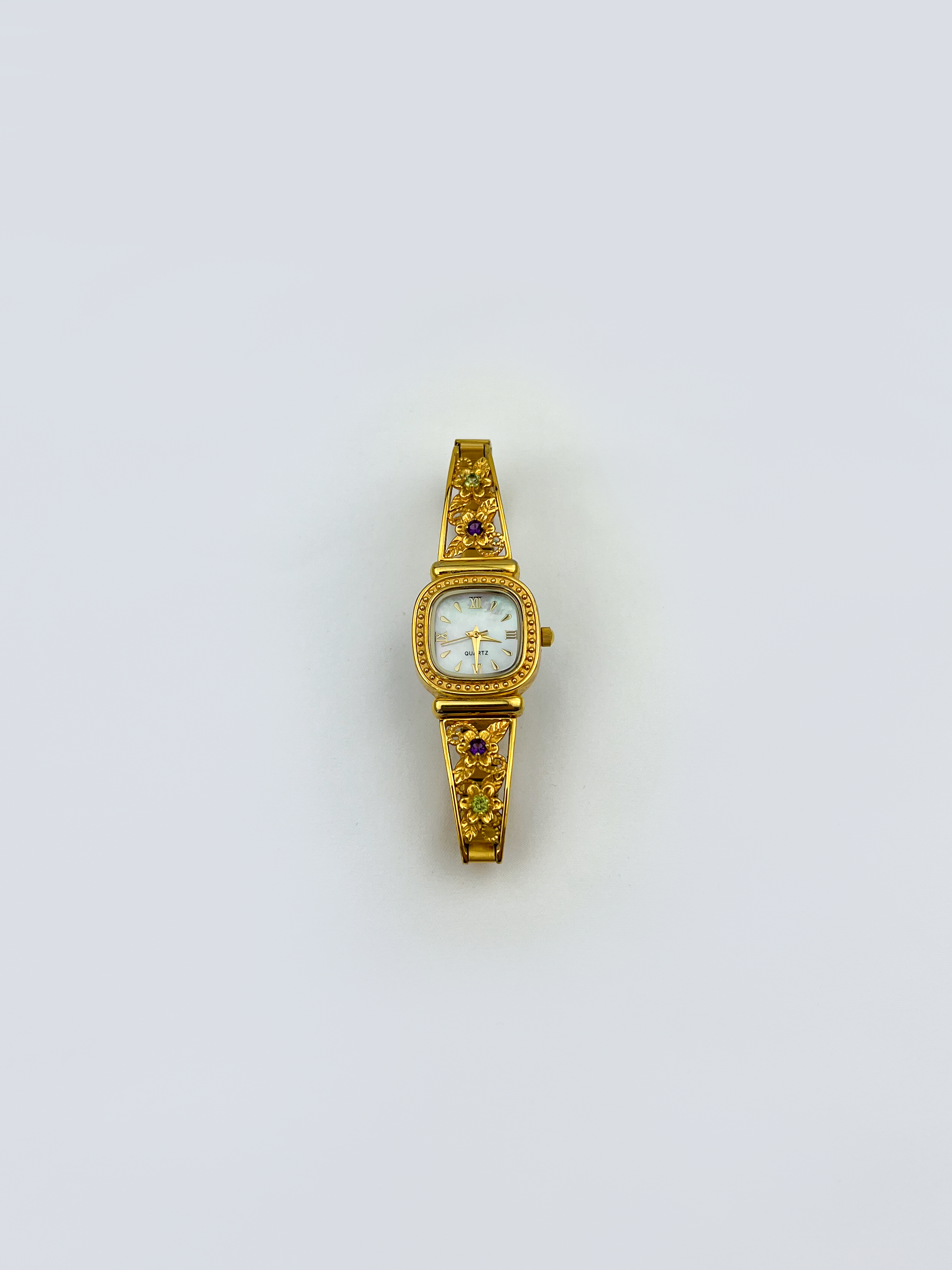 Floral Gemstone Gold Watch