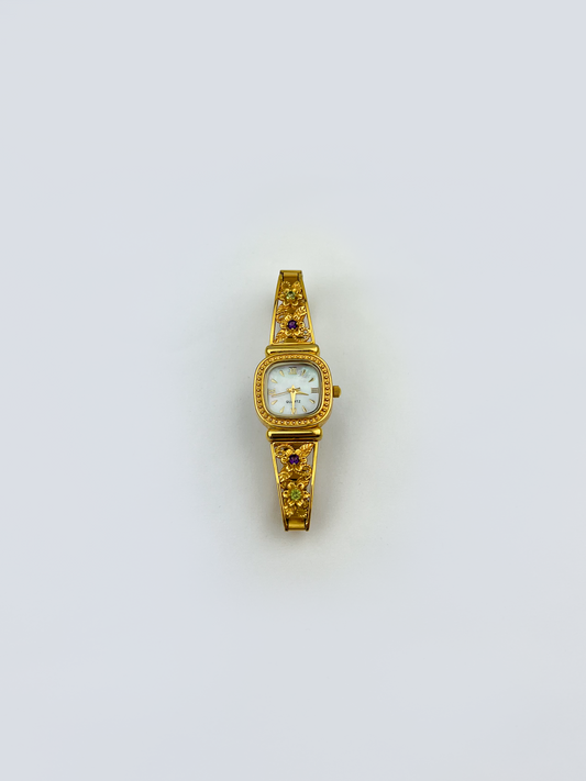 Floral Gemstone Gold Watch