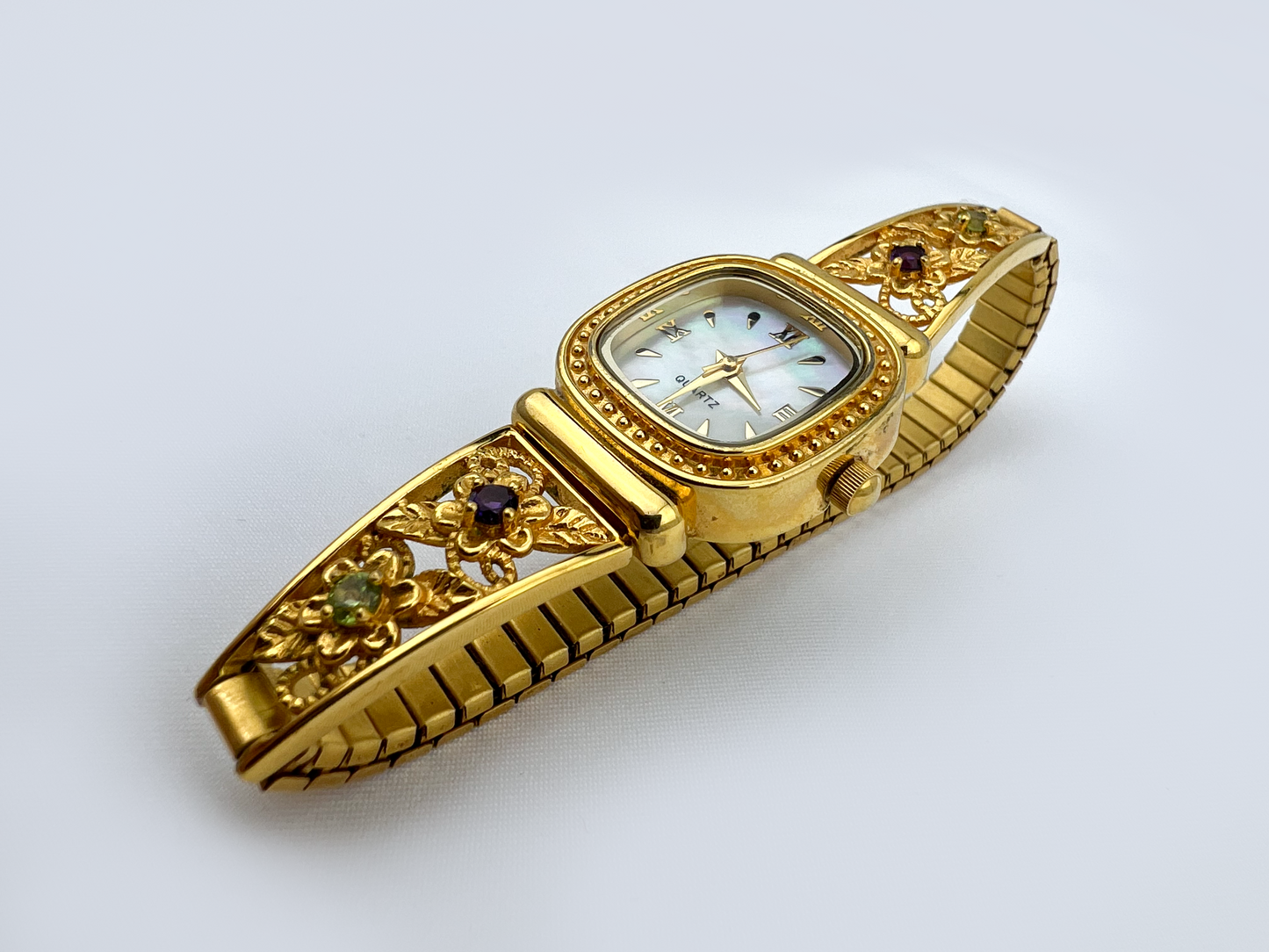 Floral Gemstone Gold Watch