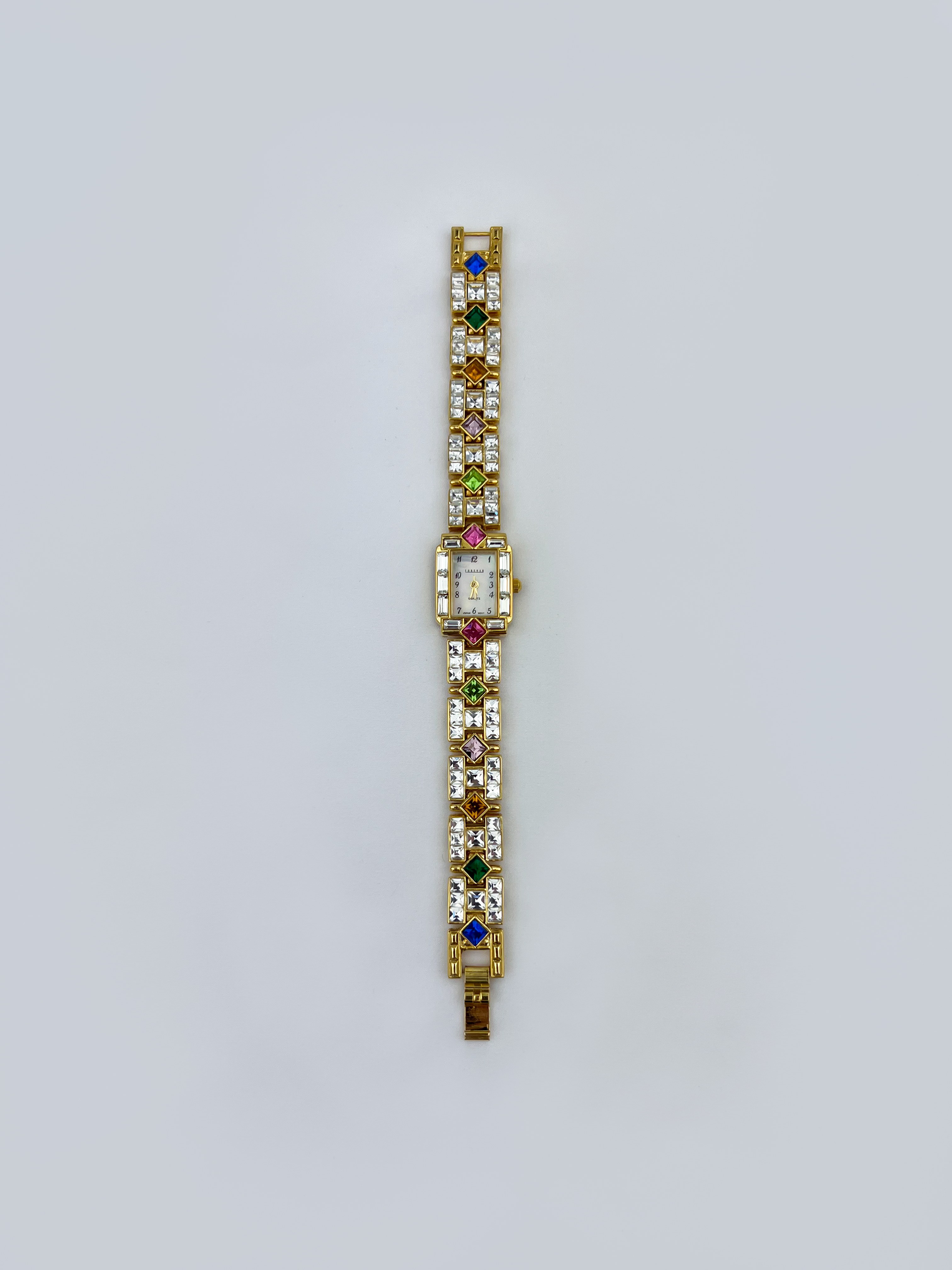 Rhinestone Multicolor Gemstones Gold Watch
