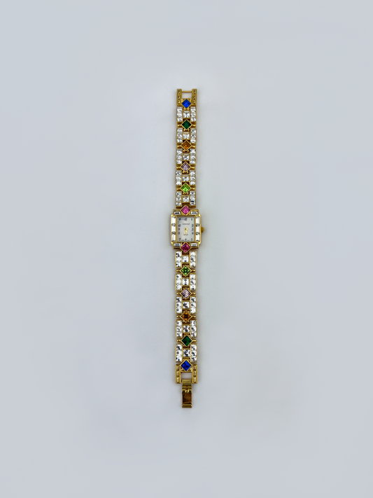 Rhinestone Multicolor Gemstones Gold Watch