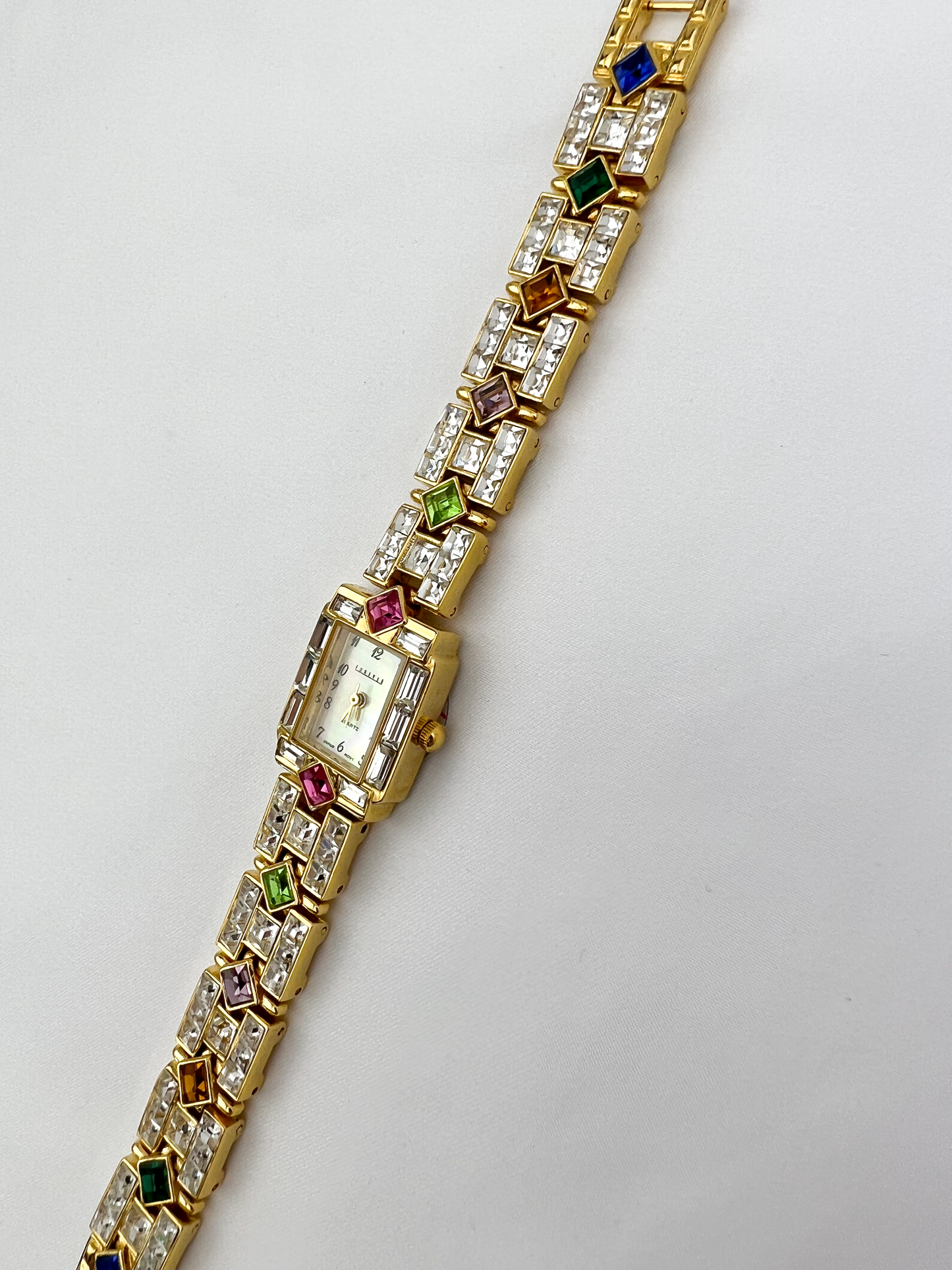 Rhinestone Multicolor Gemstones Gold Watch