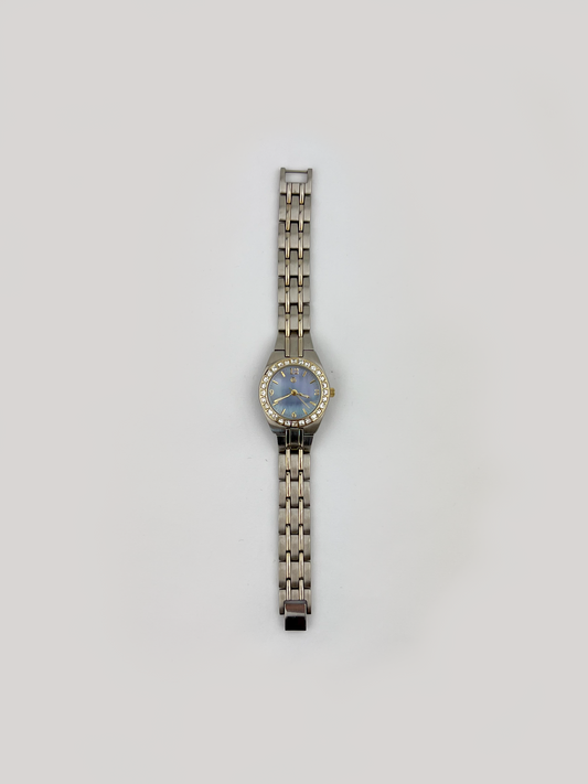 Blue Face Rhinestone Silver Watch