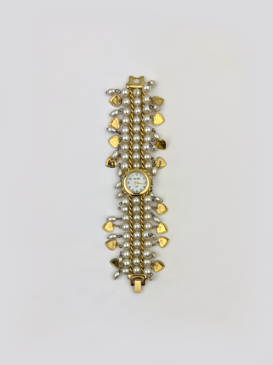 Vintage Charm Pearl Gold Watch