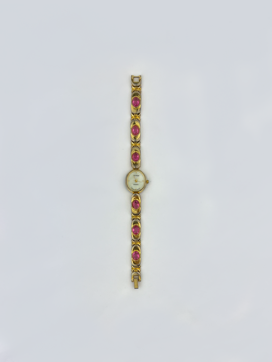 Pink Gemstone Gold Watch