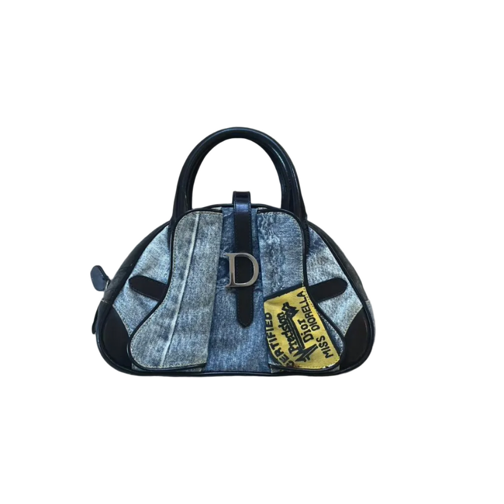 Rare Christian Dior Denim Double Saddle Bowler Bag