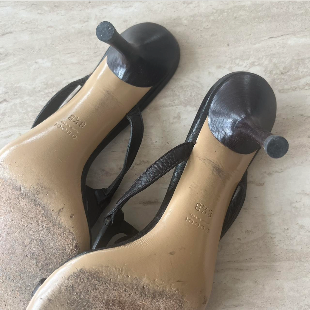Vintage Gucci Dark Brown Leather Mule Kitten Heel