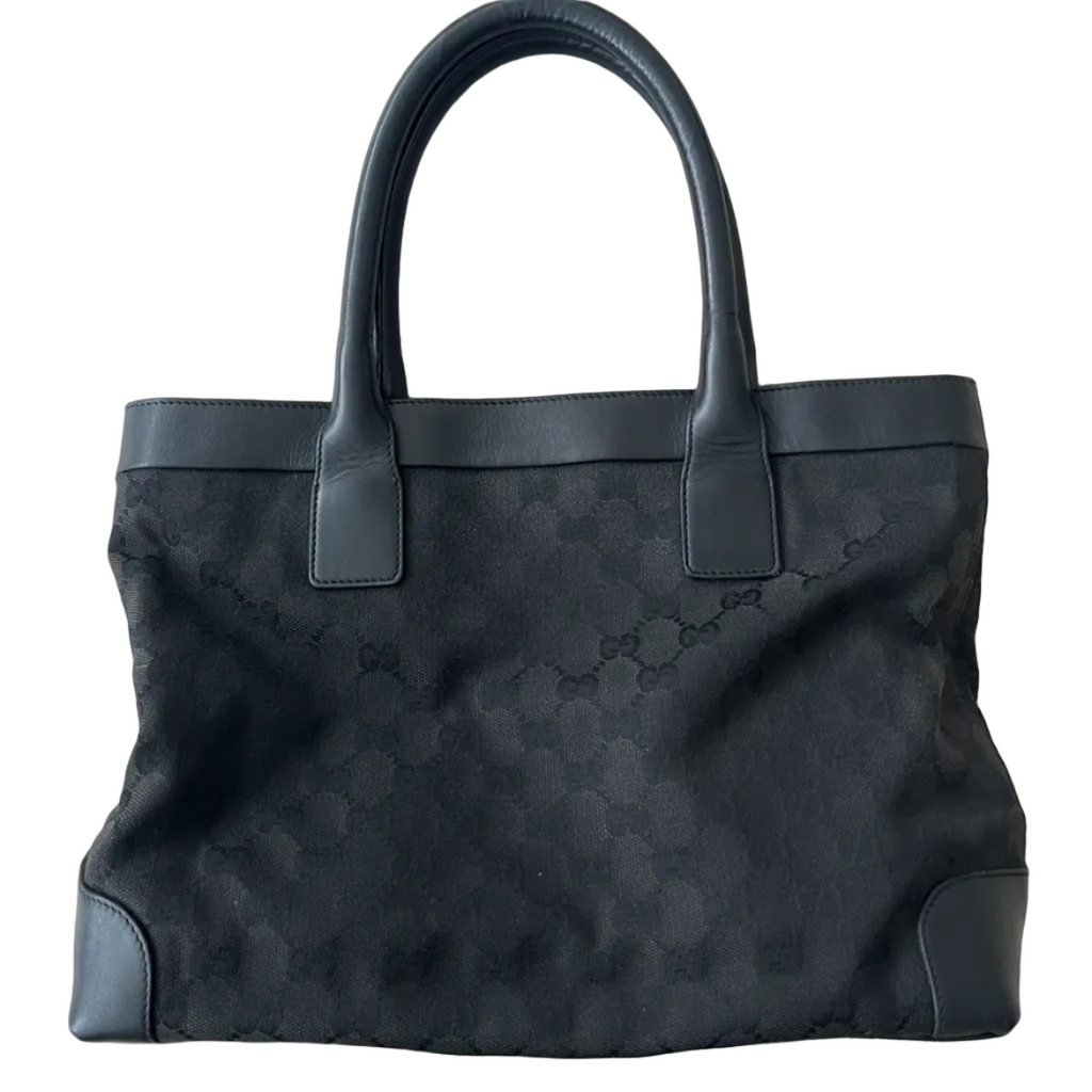 Vintage Gucci Black Monogram Canvas Leather Trim Tote Bag