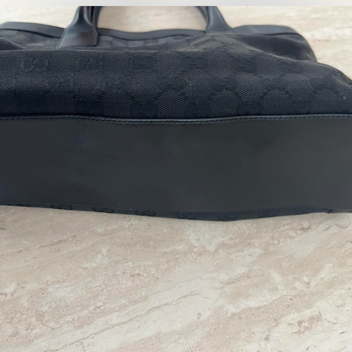 Vintage Gucci Black Monogram Canvas Leather Trim Tote Bag