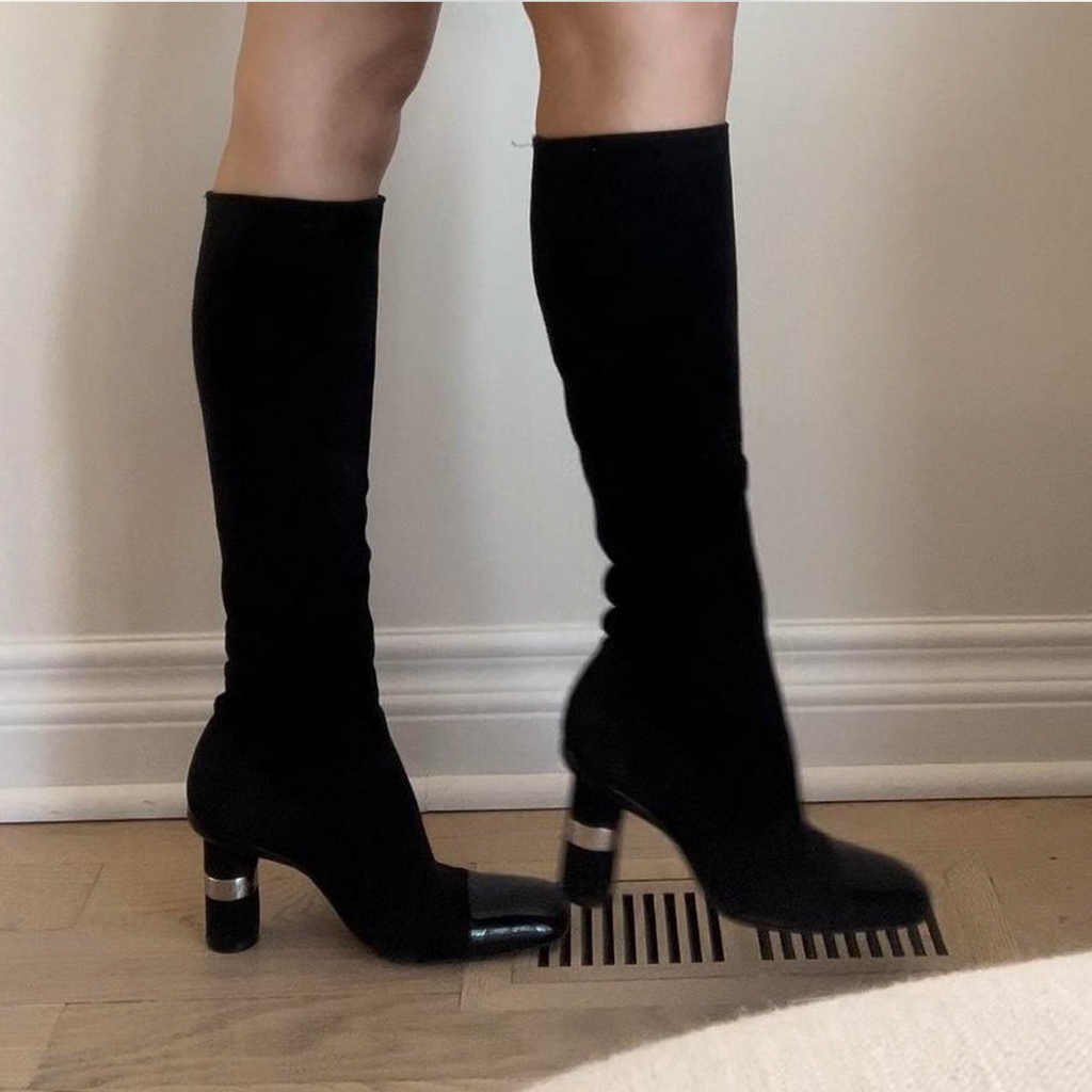 Chanel 2000s Black Knee High Sock Boot