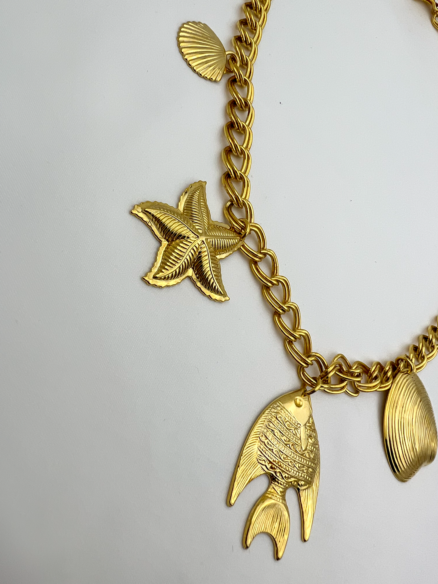 Seashell Fish Charm Gold Necklace