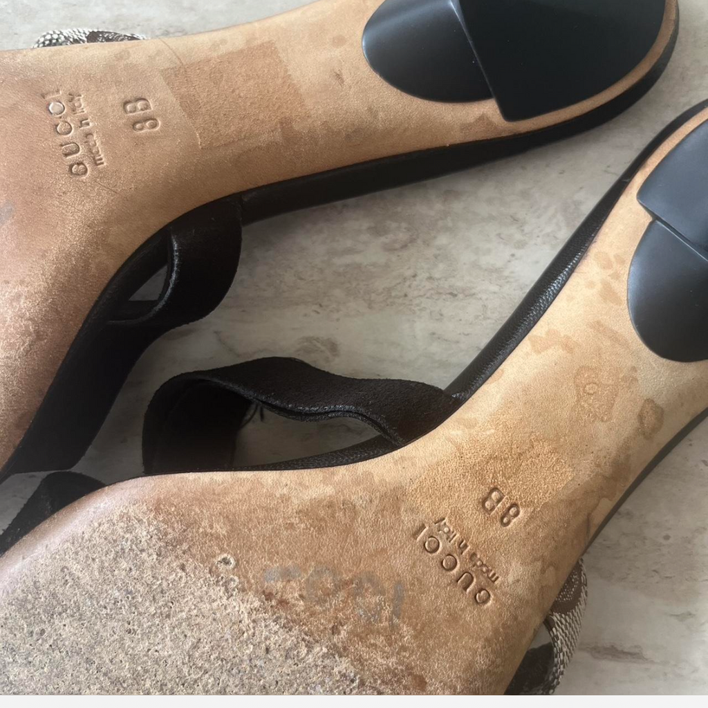 Vintage Gucci Brown Monogram Leather Mule Heels