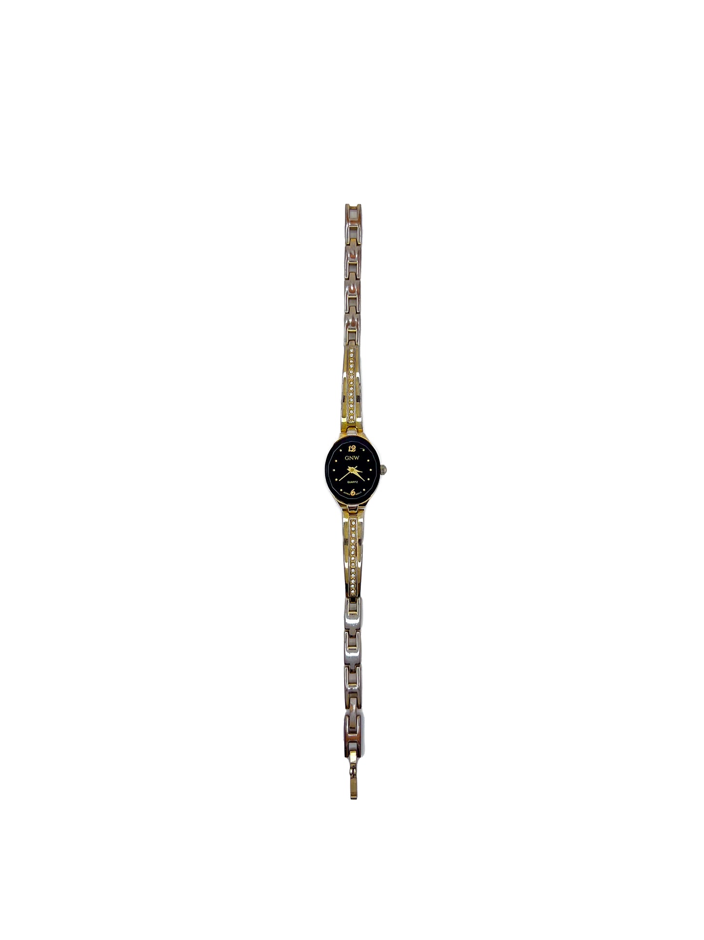 Oval Black Face Gold Rhinestone Band Watch