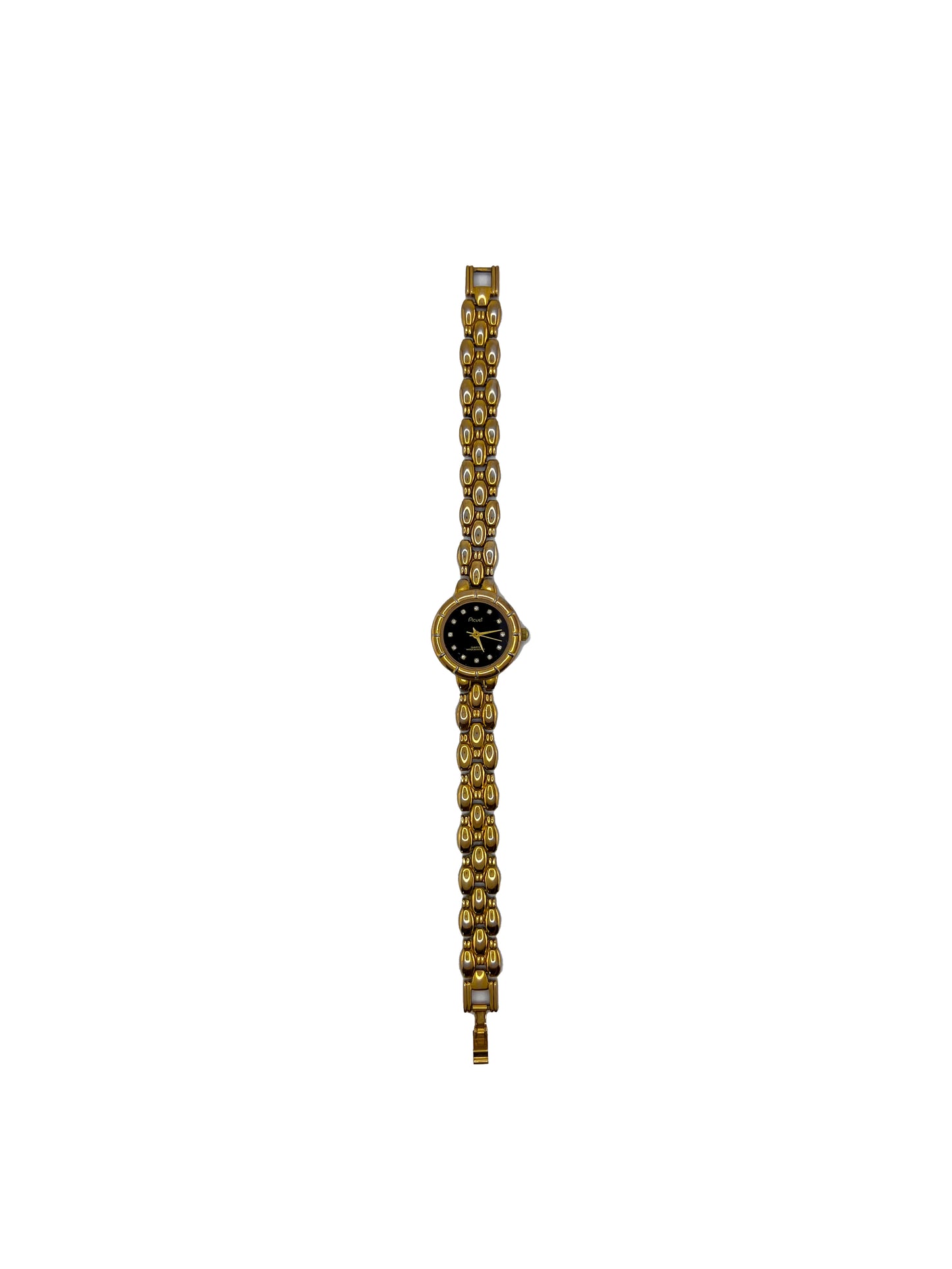 Black Rhinestone Face Gold Watch