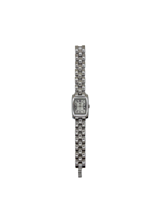 Square Ivory Detailed Face Silver Watch