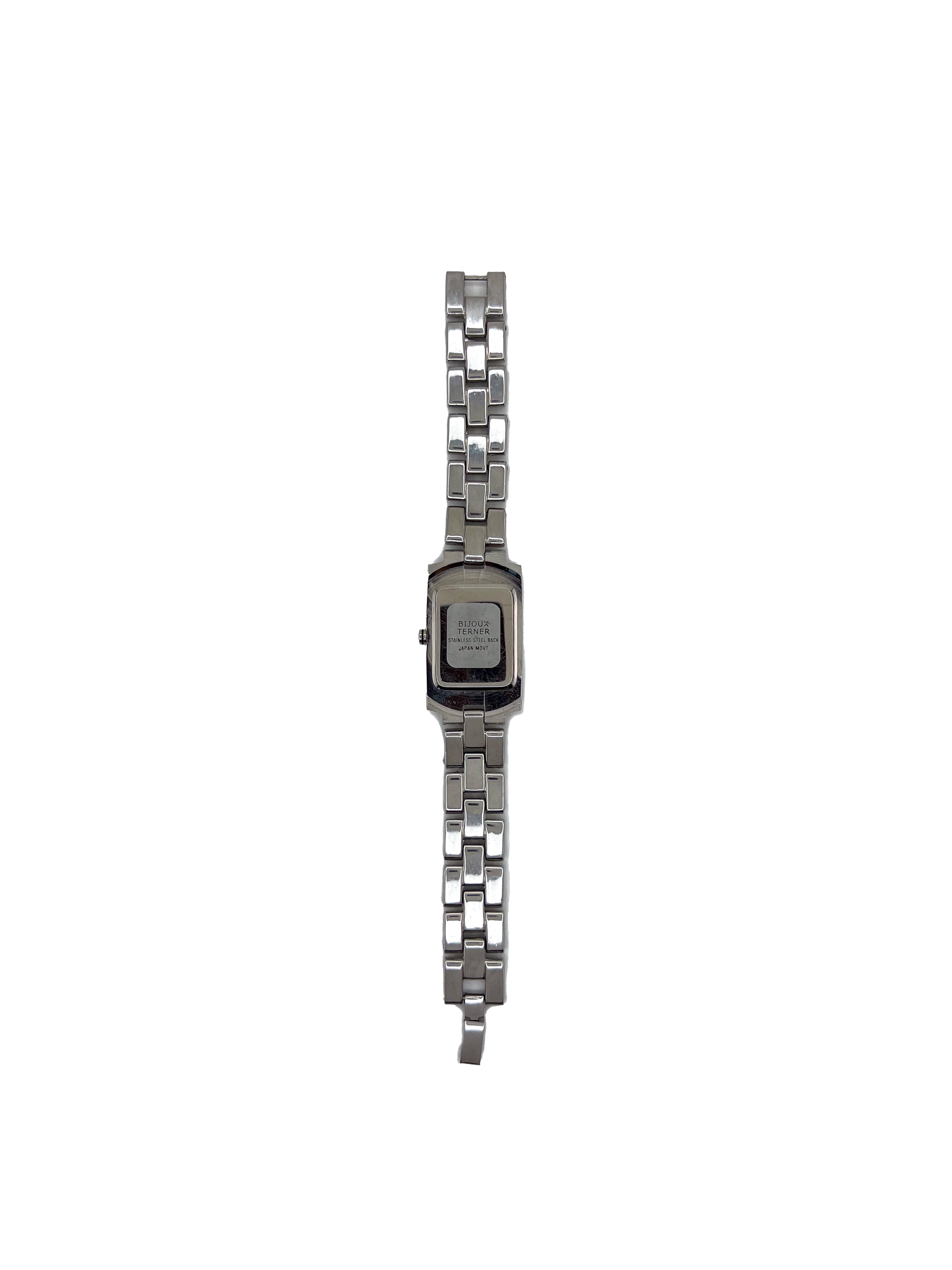 Square Ivory Detailed Face Silver Watch