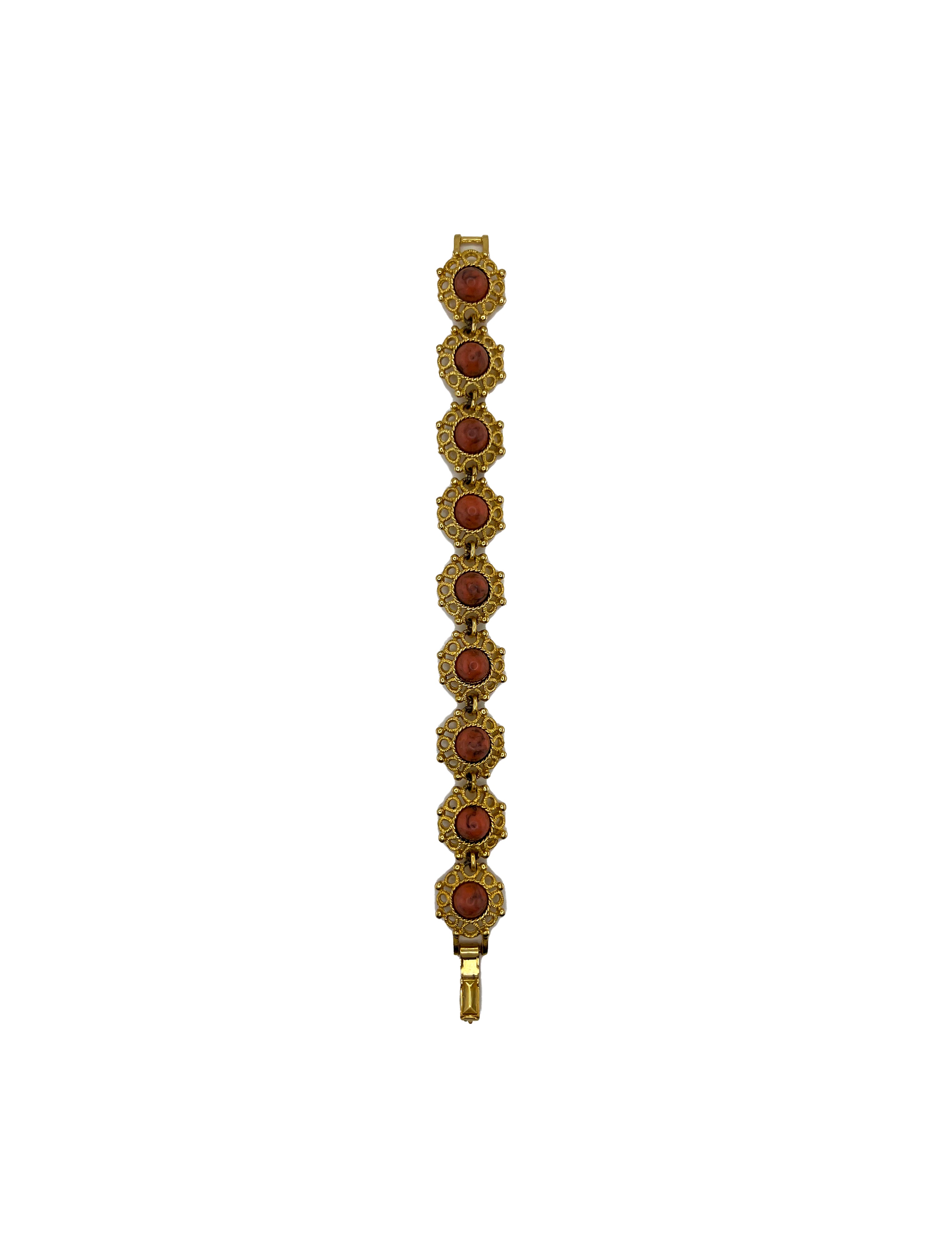 Dark Coral Marble Stone Gold Bracelet