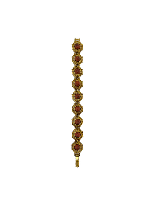 Dark Coral Marble Stone Gold Bracelet