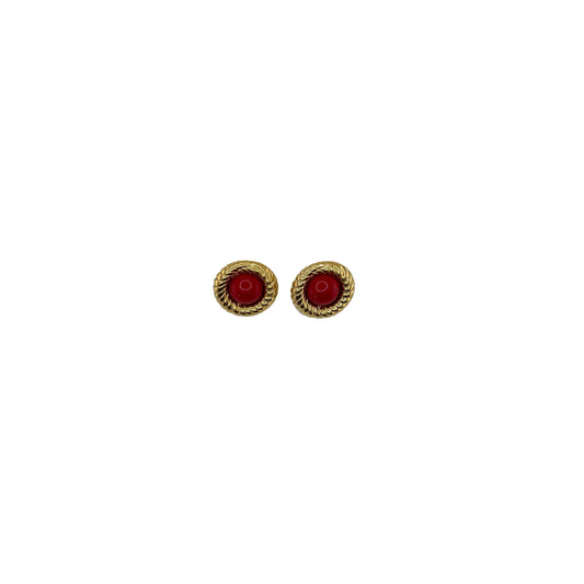 Trifari Red Stone Chunky Gold Earring