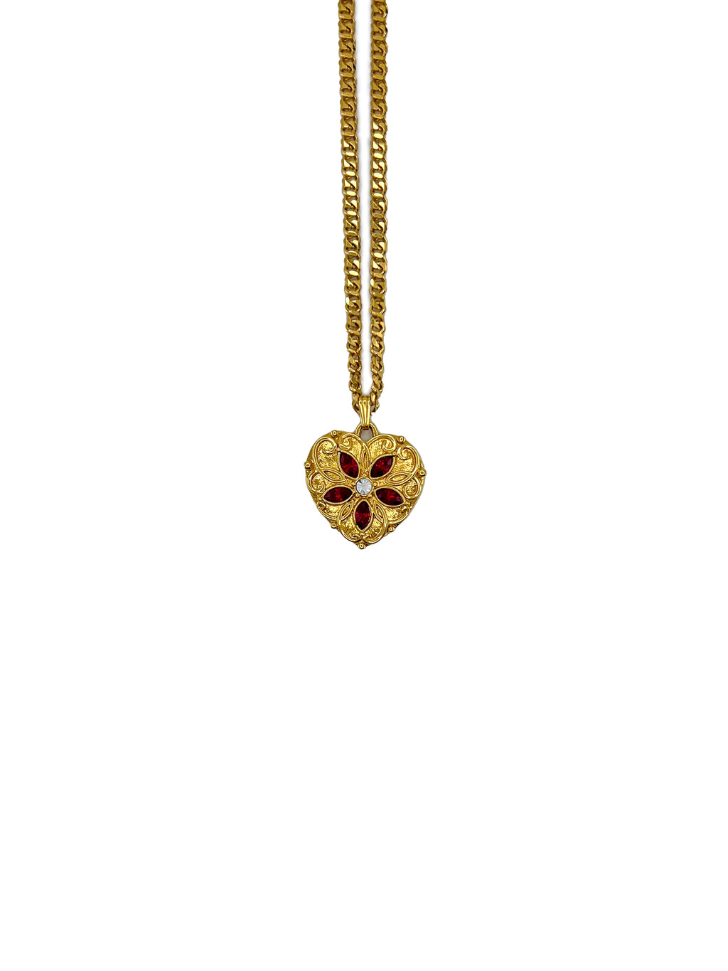 Red Gemstone Gold Heart Necklace
