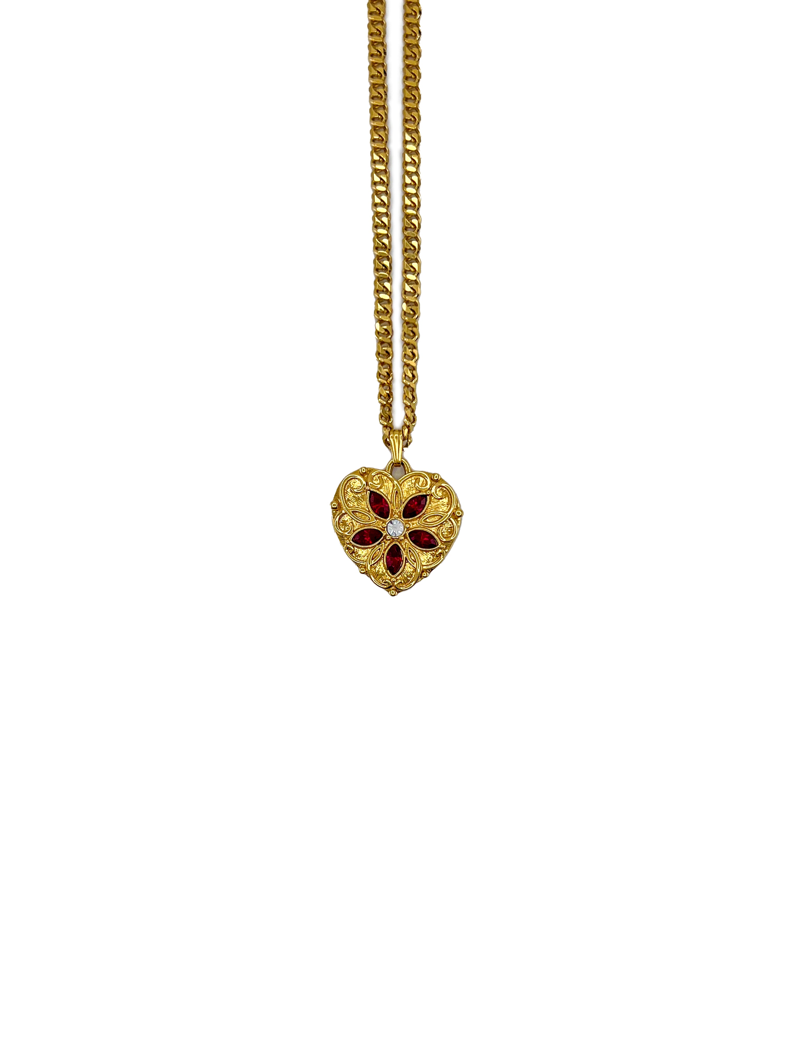 Red Gemstone Gold Heart Necklace