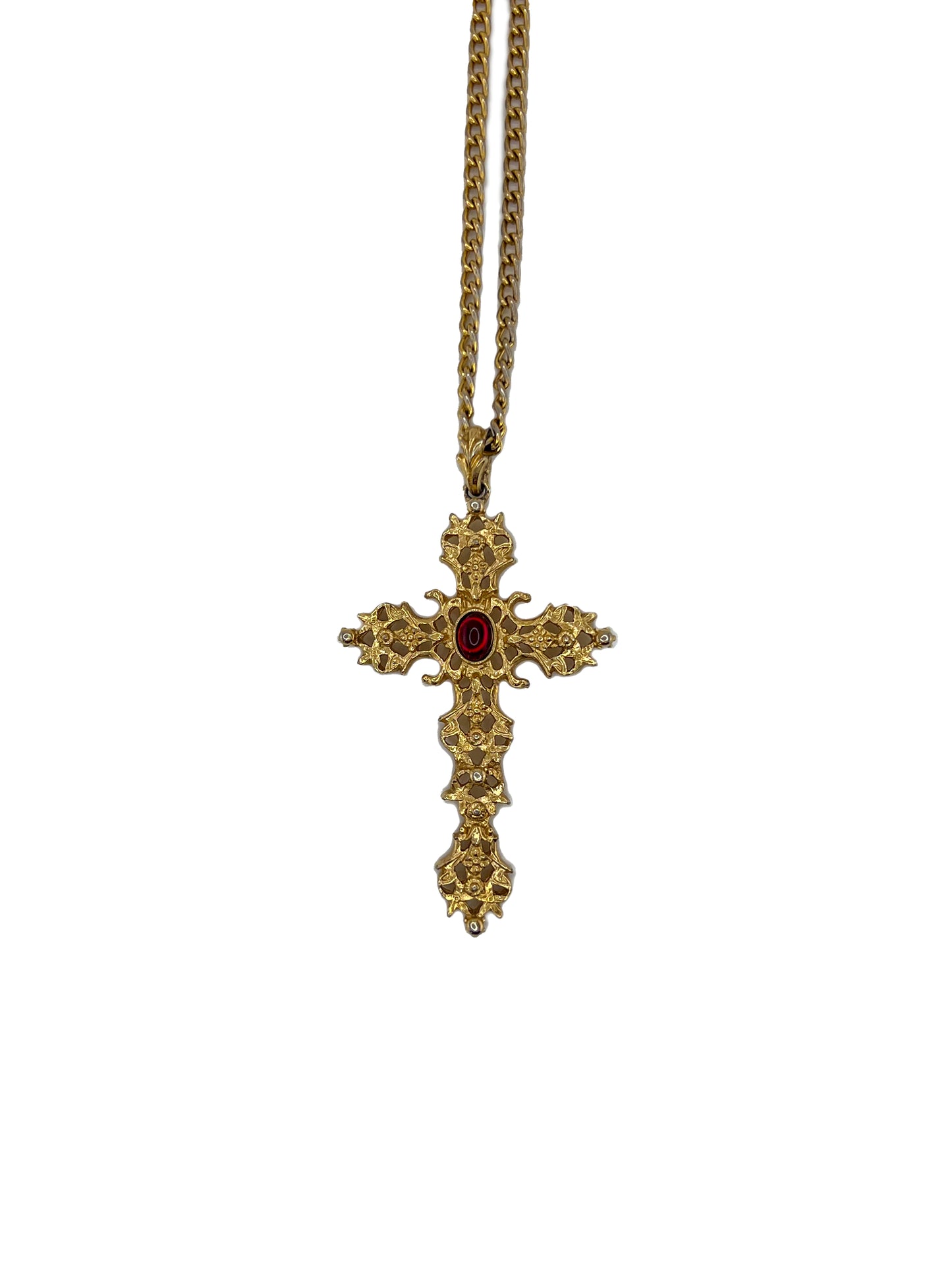 Red Gemstone Cross Necklace