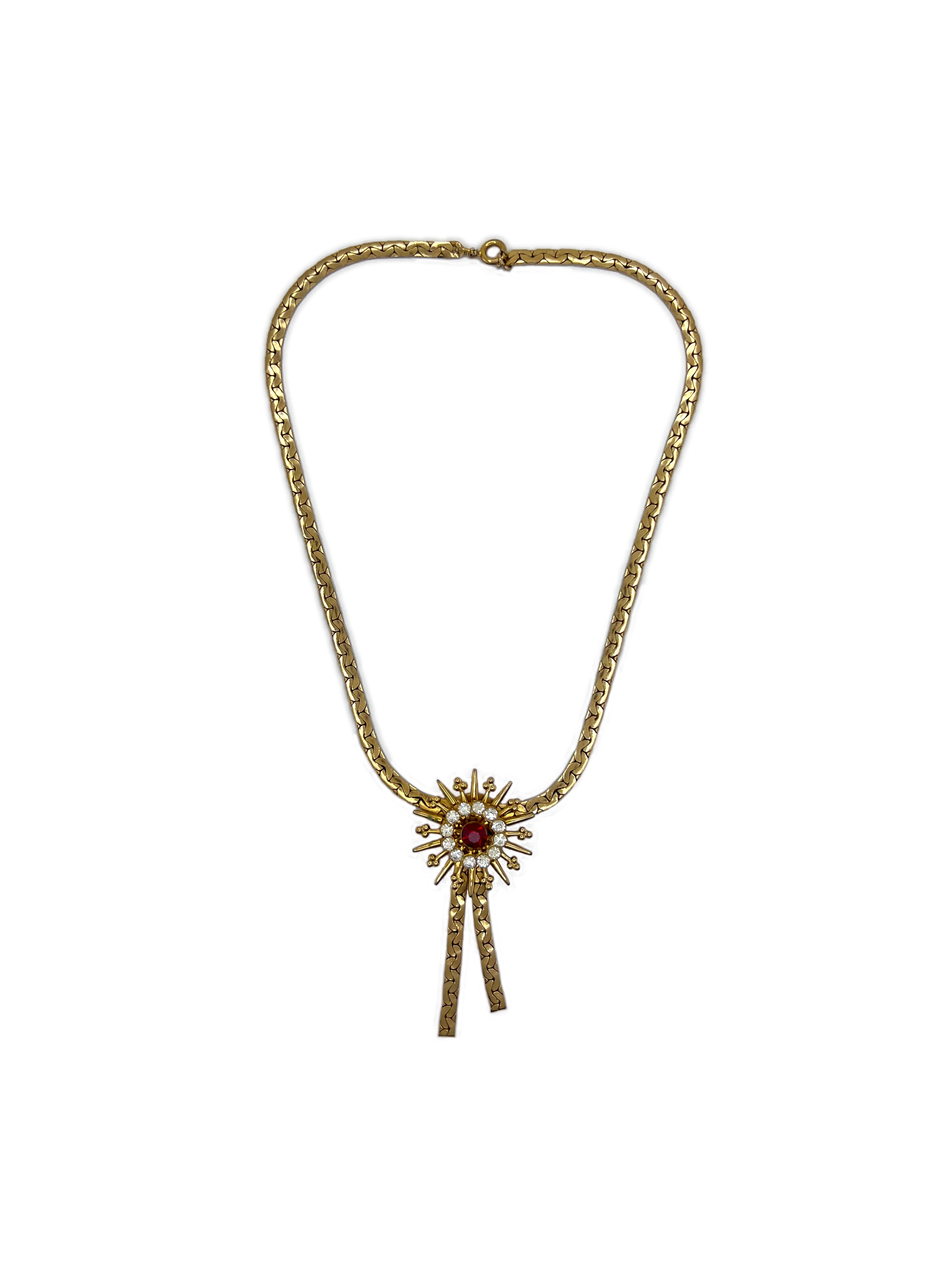 Starburst Red Gemstone & Rhinestone Necklace