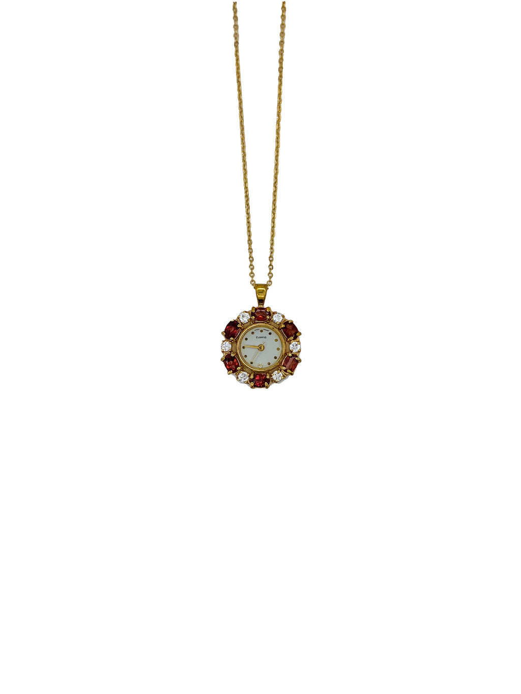 Red and Clear Gemstone Watch Necklace
