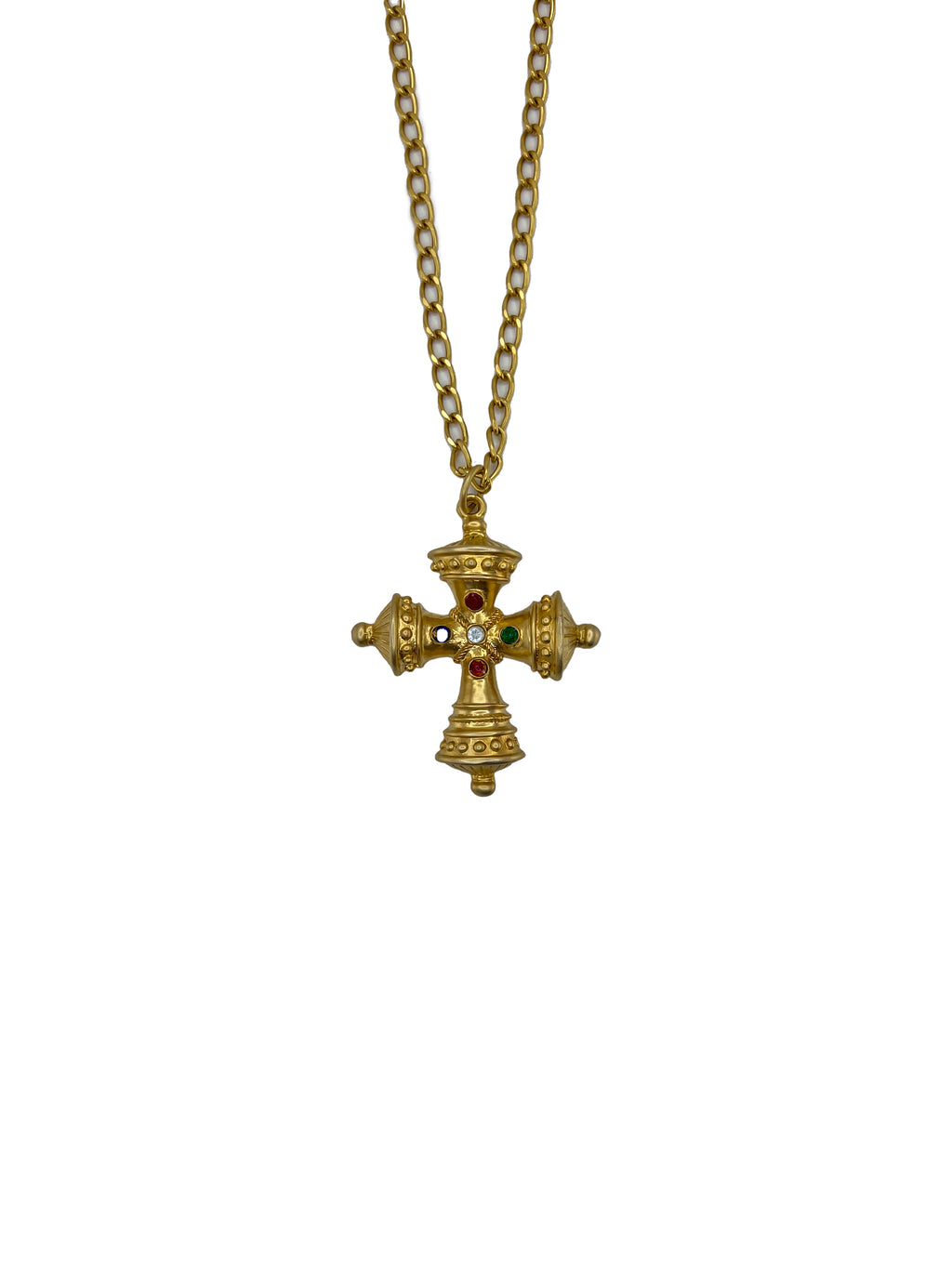Multicolor Gemstone Extra Large Gold Cross Necklace