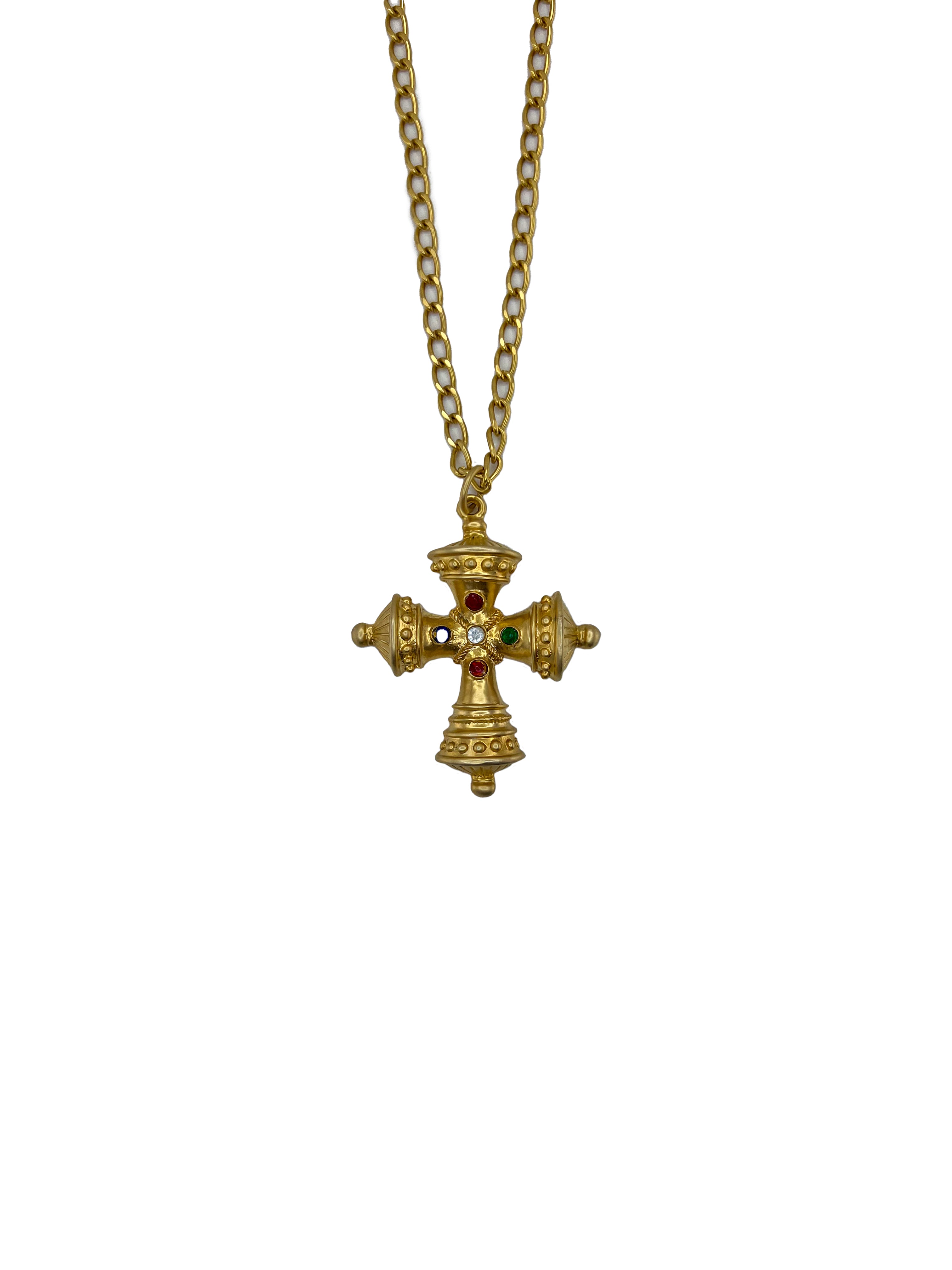 Multicolor Gemstone Extra Large Gold Cross Necklace