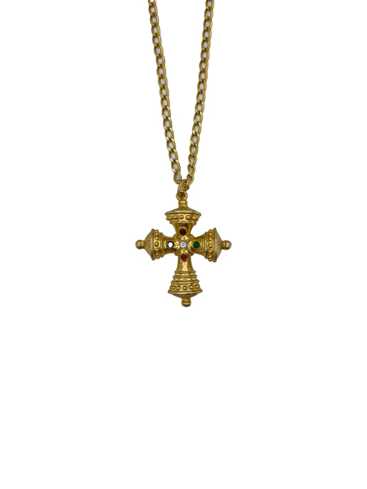 Multicolor Gemstone Extra Large Gold Cross Necklace