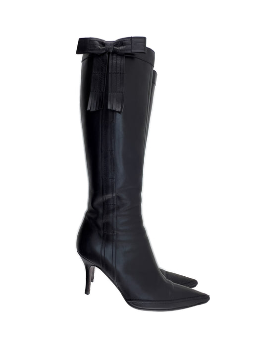 Chanel Black Bow-tie Tall Boots