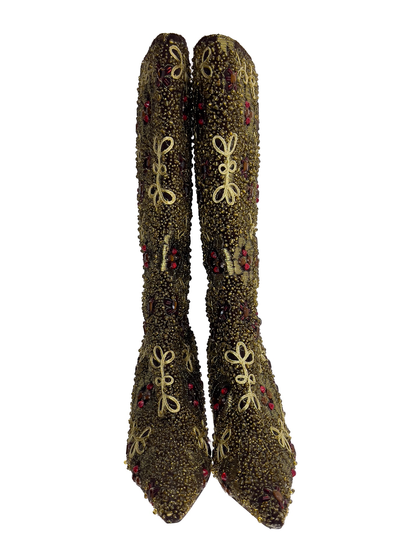 Gold & Red Beaded Tall Boots