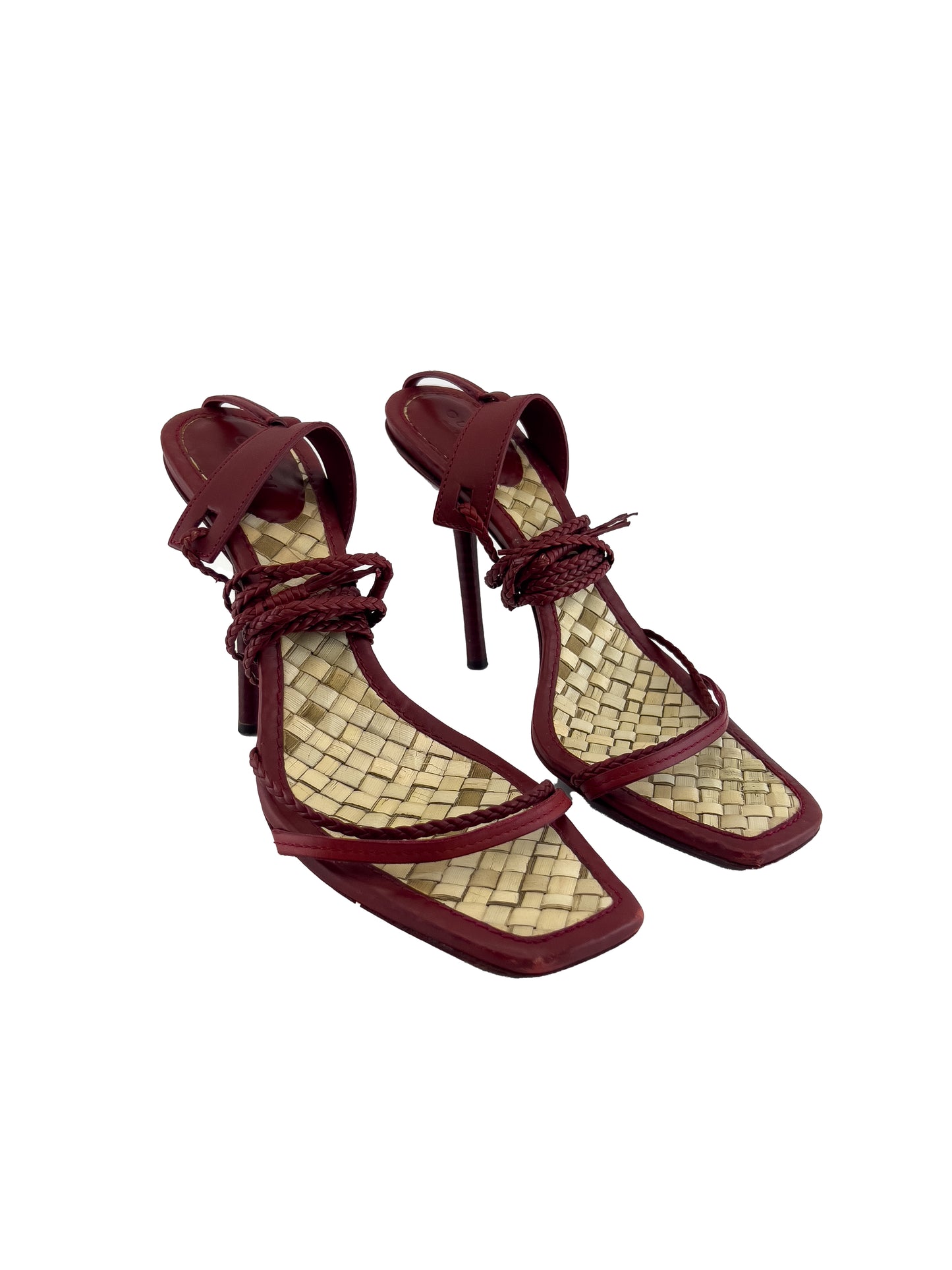 Gucci Woven Strappy Dark Red Heels