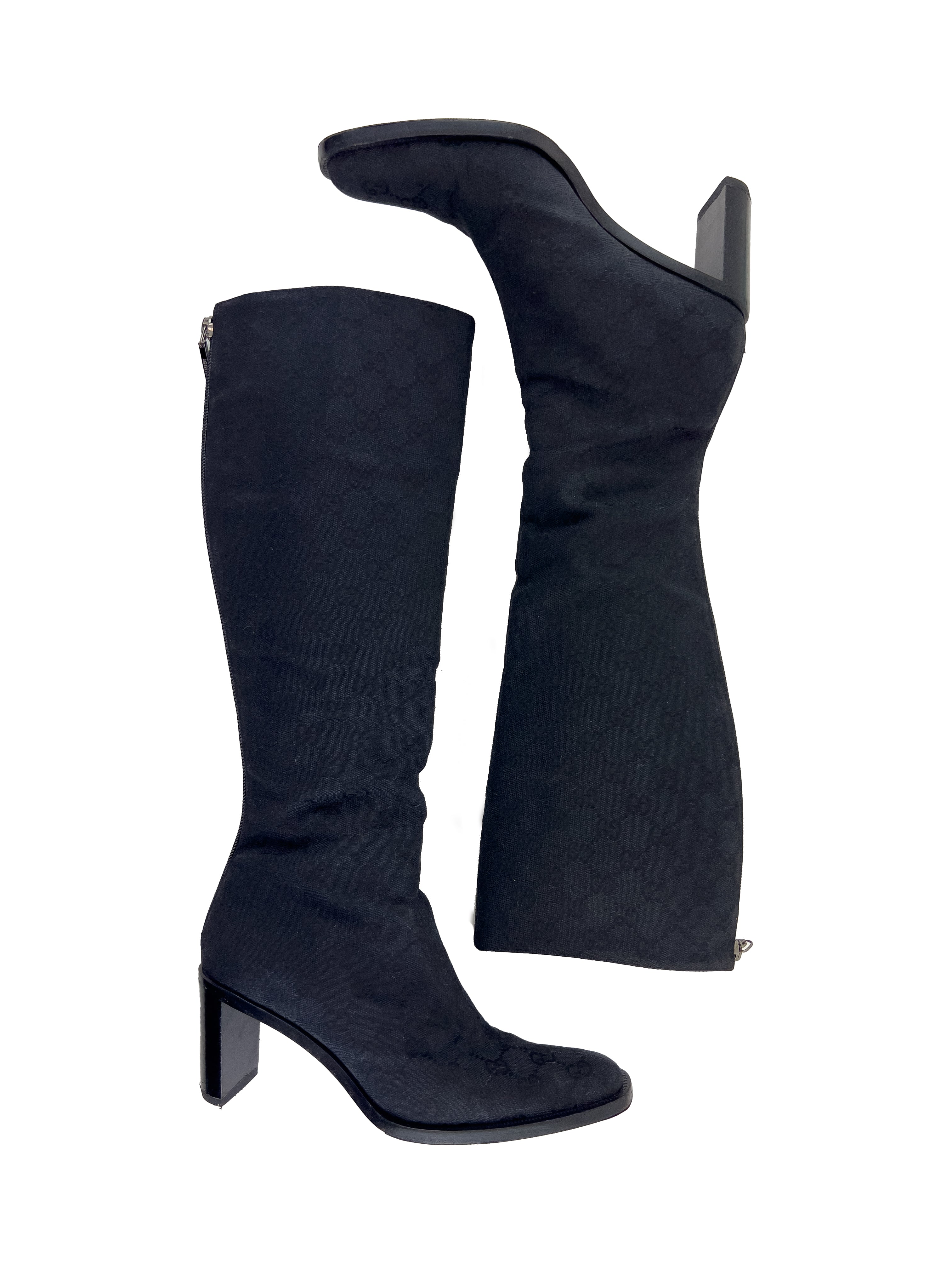 Gucci Monogram Black Canvas Tall Boot