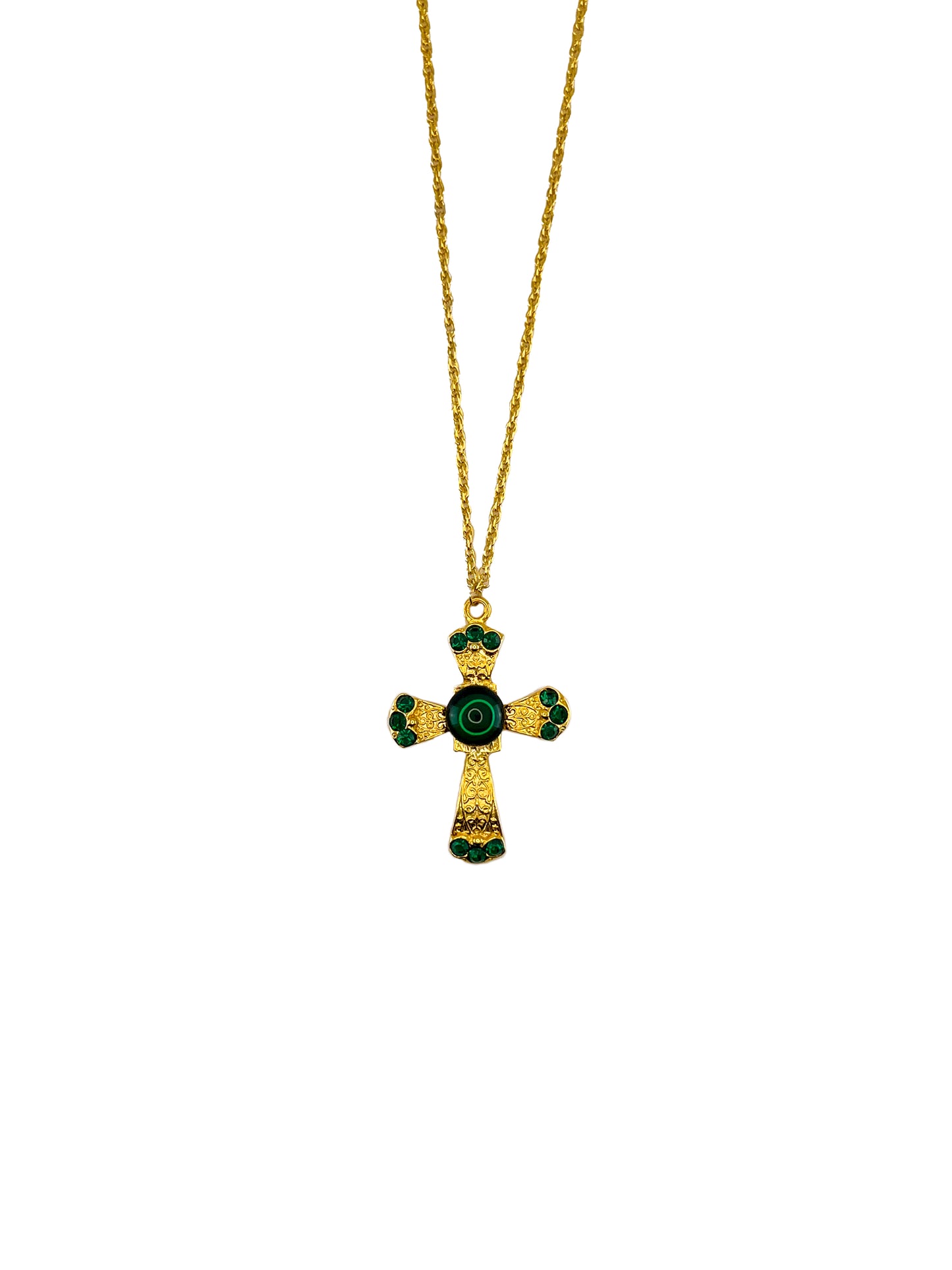 Emerald Gemstone Gold Cross Necklace