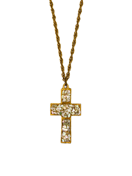 Crushed Opal XL Cross Pendant Necklace / Body Chain