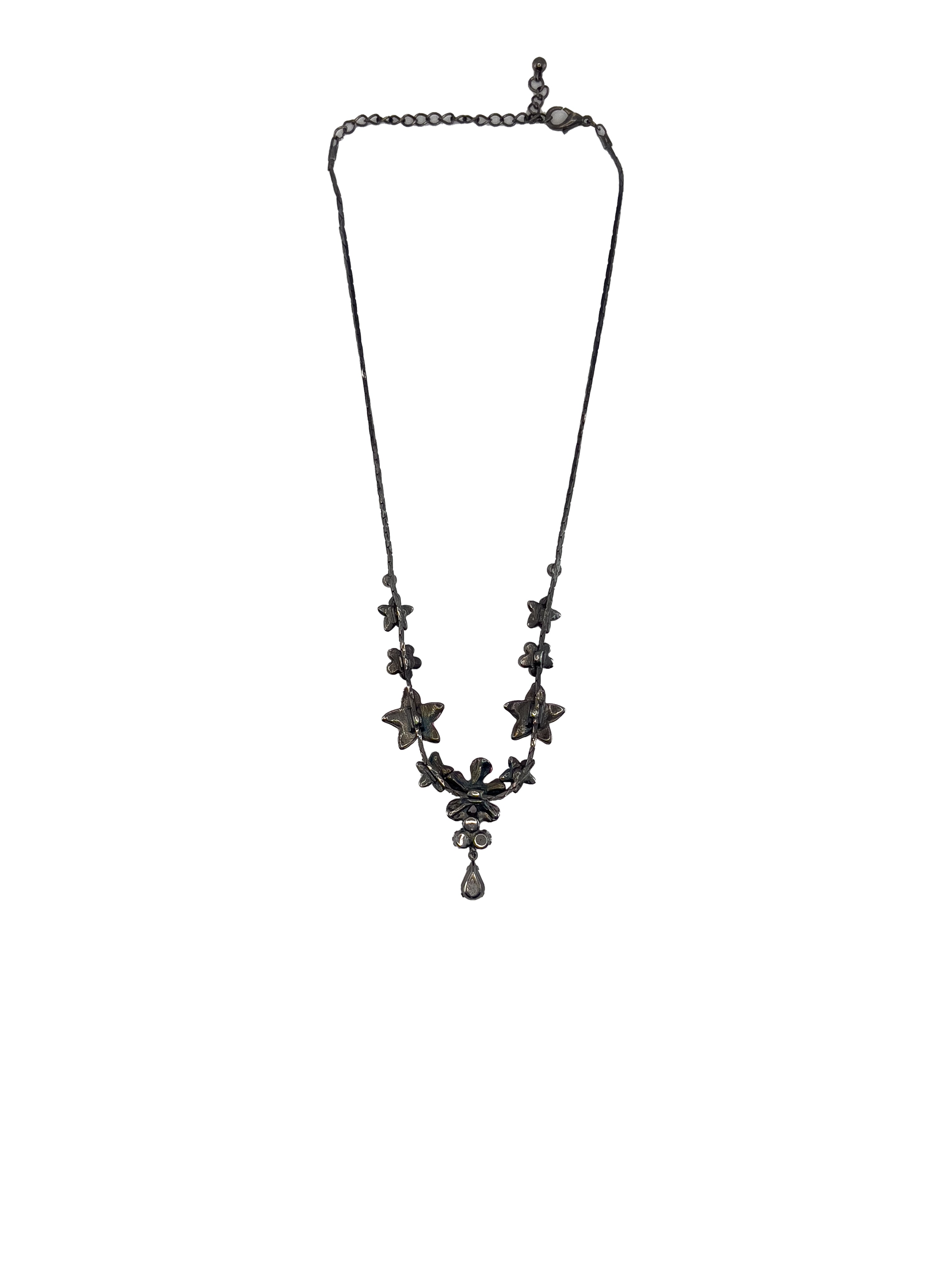 Pink Flowers Rhinestone Gunmetal Choker
