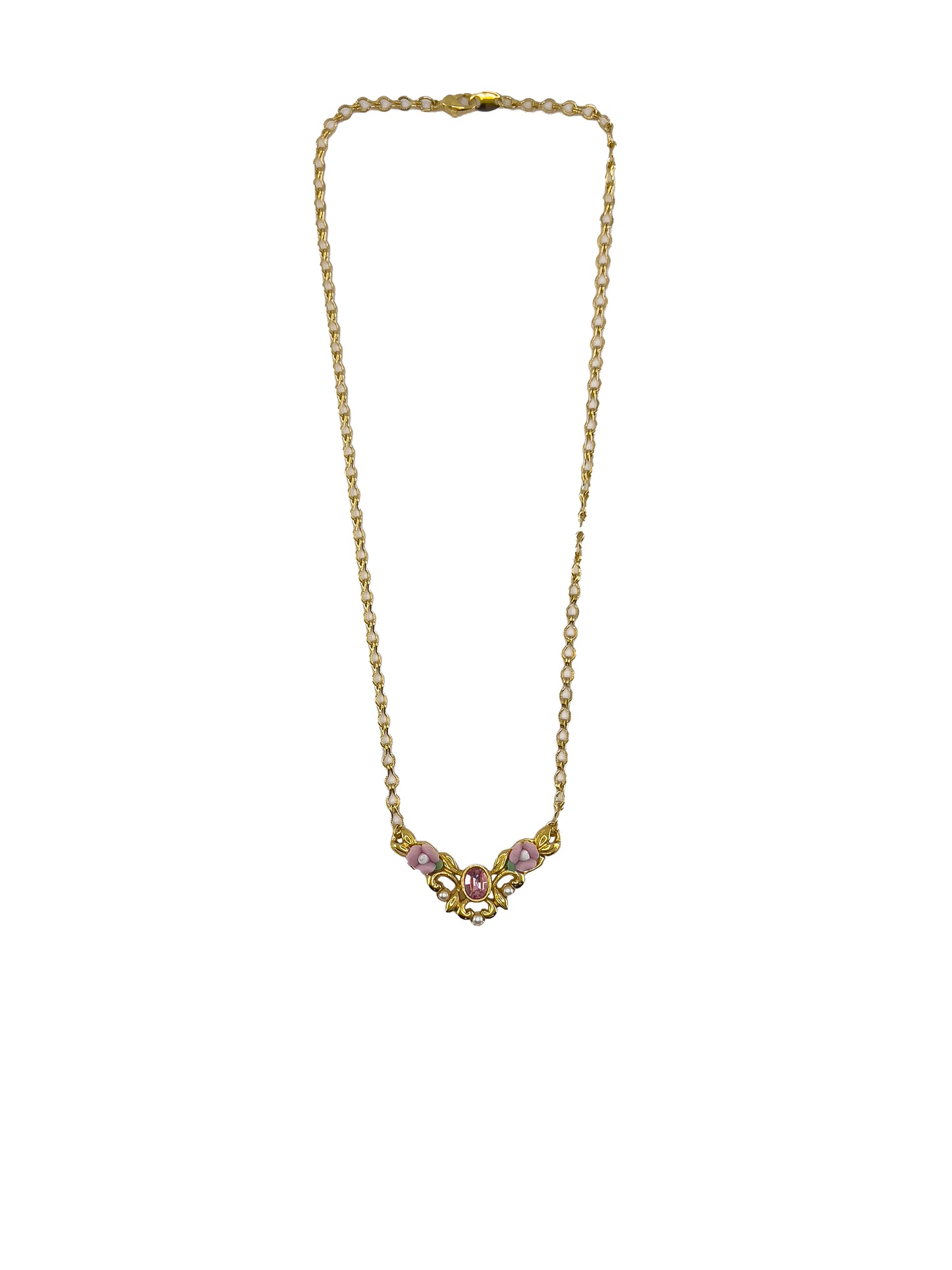 Floral Pink Pearl Gold Necklace