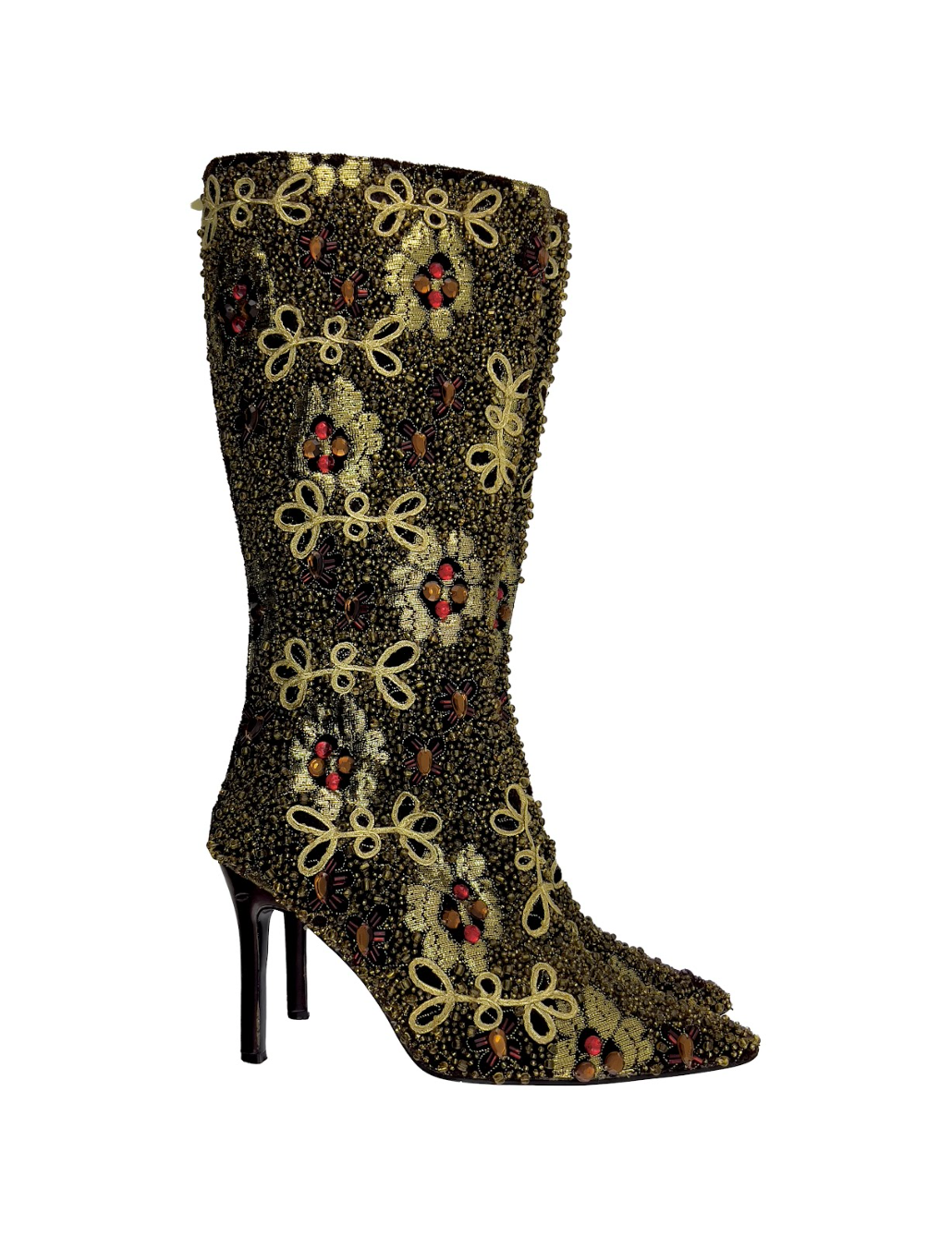 Gold & Red Beaded Tall Boots