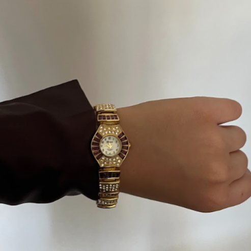 Amethyst & Rhinestone Gold Watch