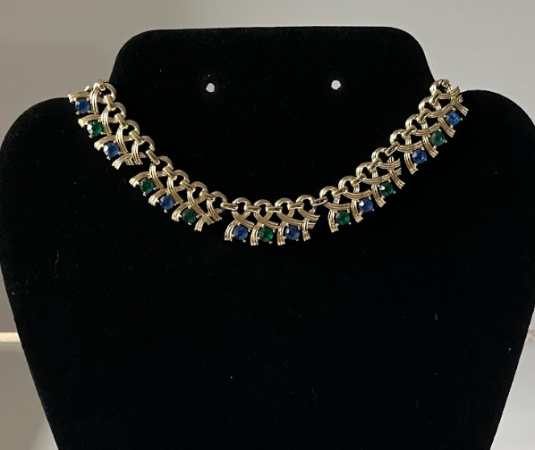 Blue & Green Gemstone Gold Choker