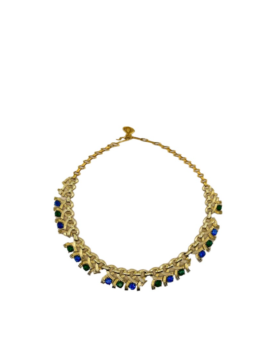 Blue & Green Gemstone Gold Choker