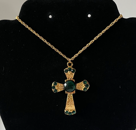 Emerald Gemstone Gold Cross Necklace