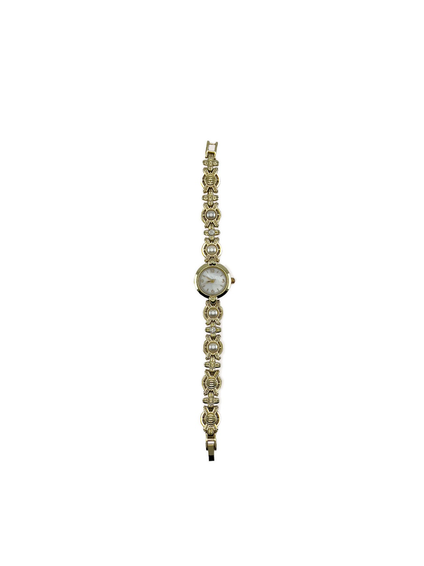 Gold Pearl & Rhinestone Watch