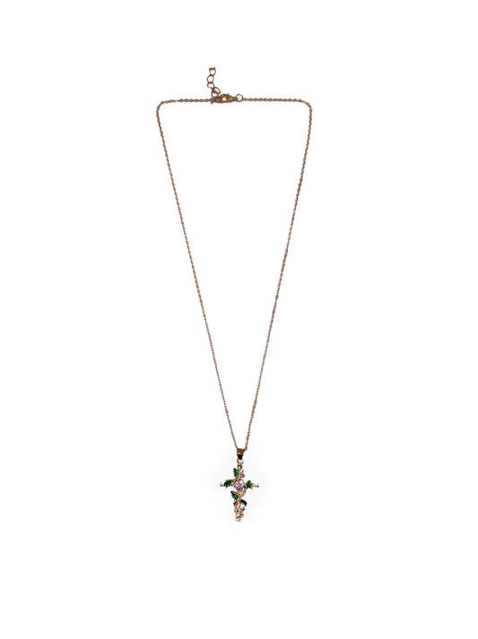 Rose Gold Floral Cross Necklace