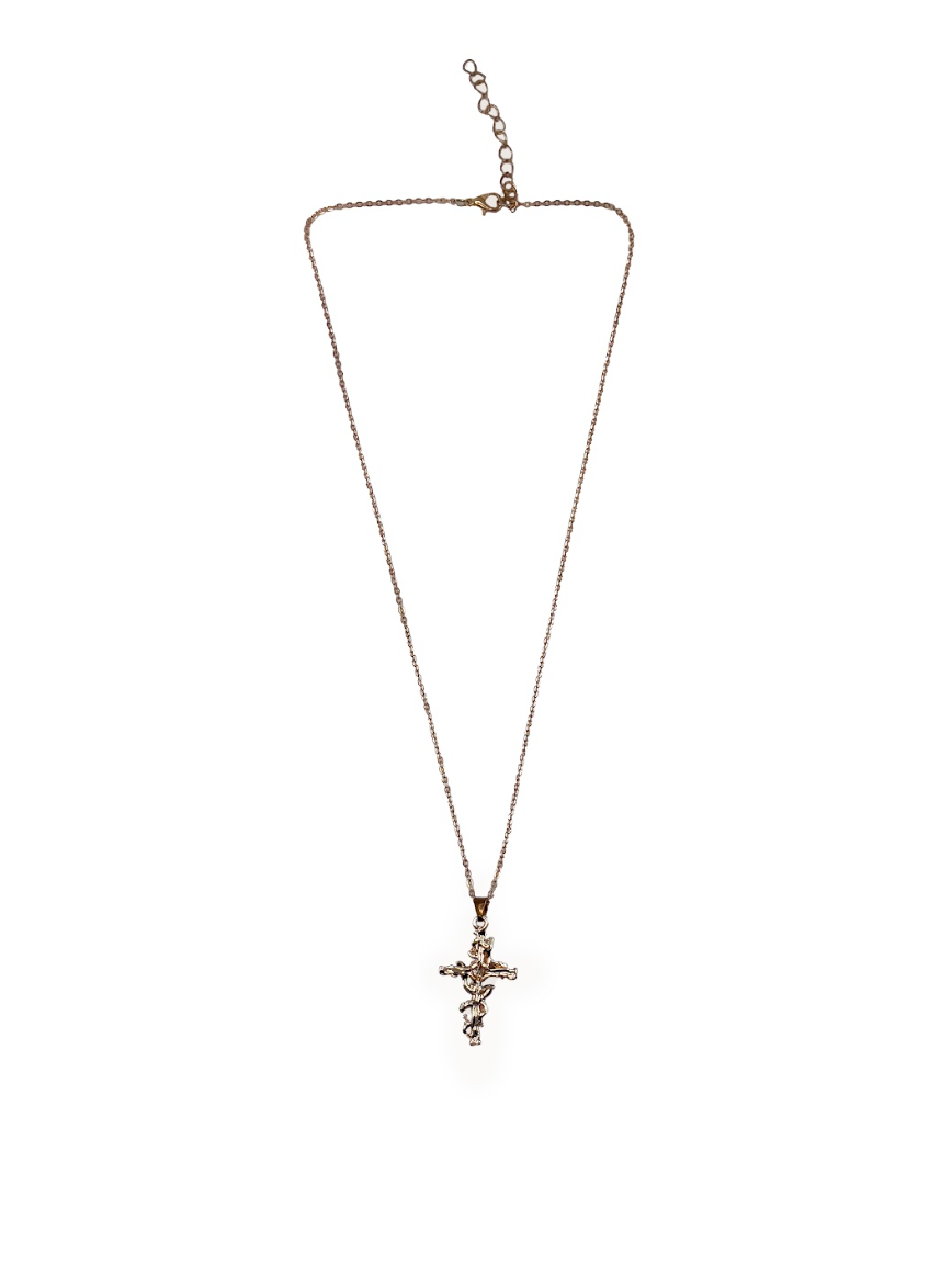 Rose Gold Floral Cross Necklace