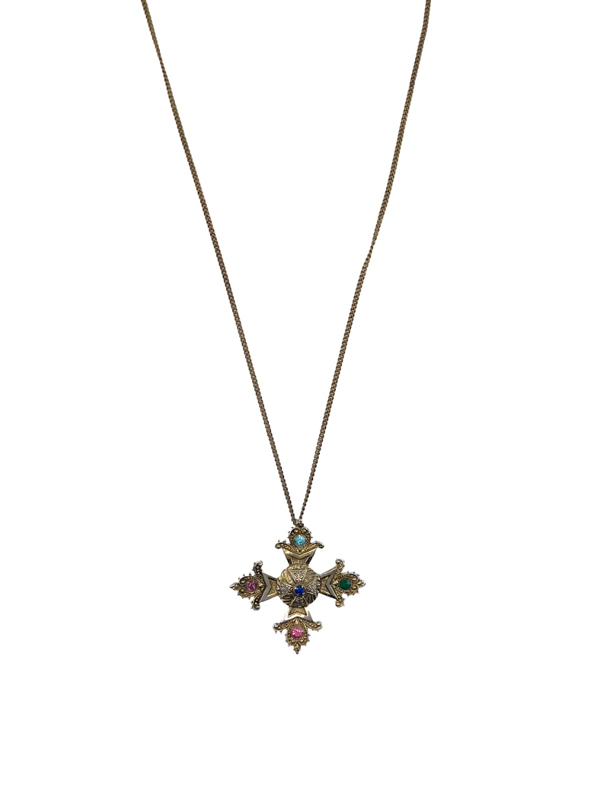 Multicolor Rhinestone Cross Necklace